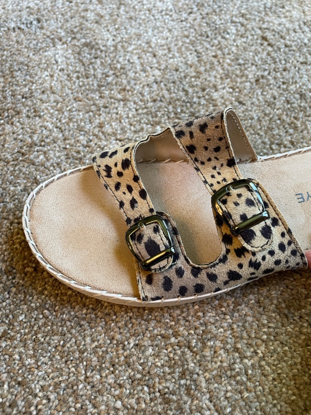 Danna Raye Leopard Print Double Buckle Slide Sandals - Beige/Black Size 8 - Picture 5 of 9